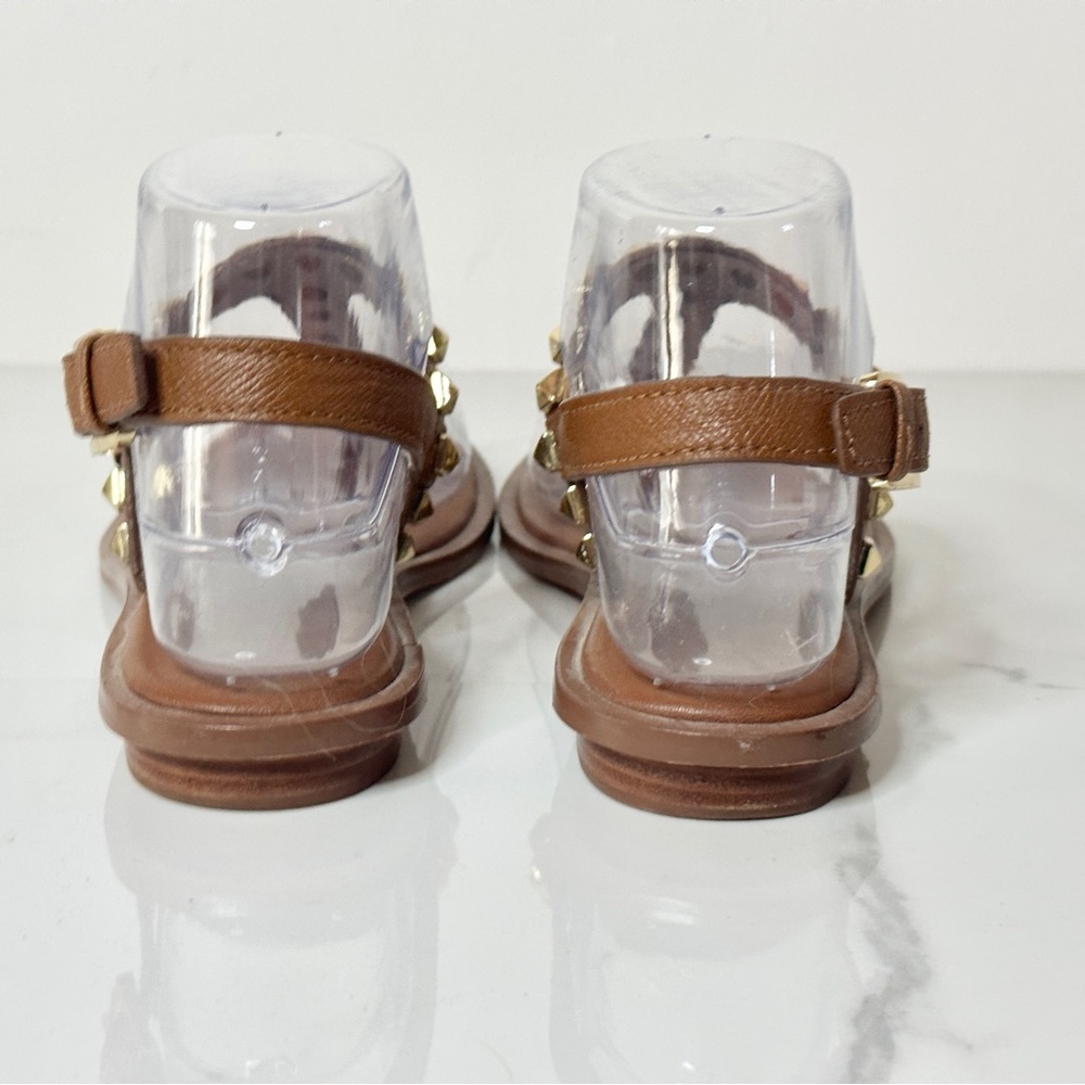 MICHAEL Michael Kors Brown Leather Sandal Gold Studded 5.5 Flat Thong - Picture 7 of 12